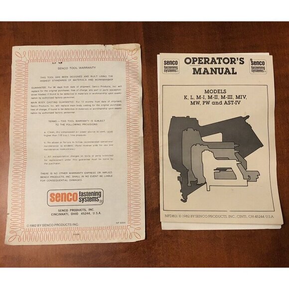 Senco Other - 1982 SENCO Nail Gun OPERATOR'S MANUAL Models K L M-I M-II M-III MIV MW PW AST-IV